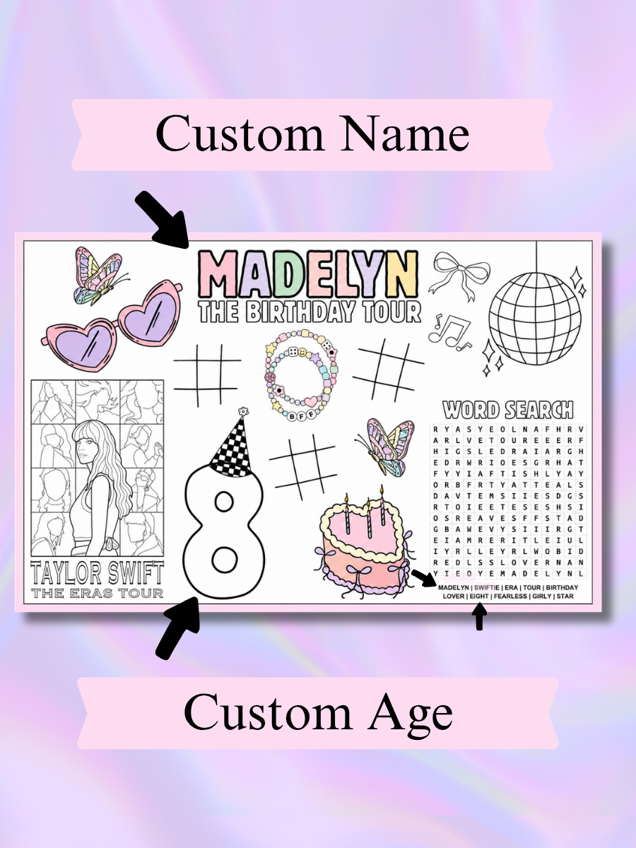 Personalized Birthday Tour Coloring Placemat